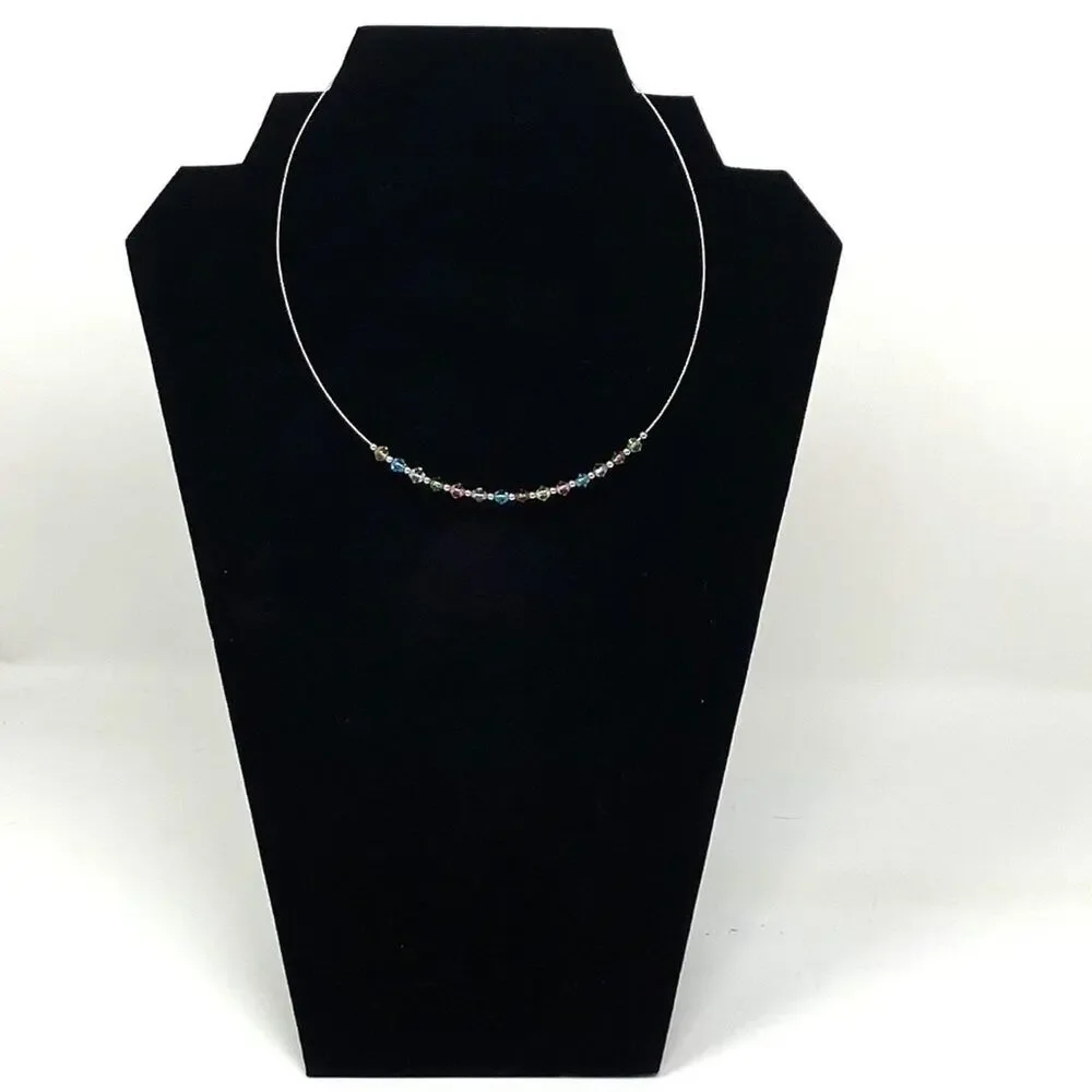 LIA SOPHIA Multicolored Crystals Beads Necklace ~ Choker Tennis Silver Necklace